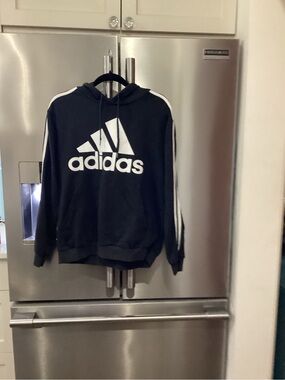 adidas Black Crewneck Sweatshirt with White Logo & Stripe Detail